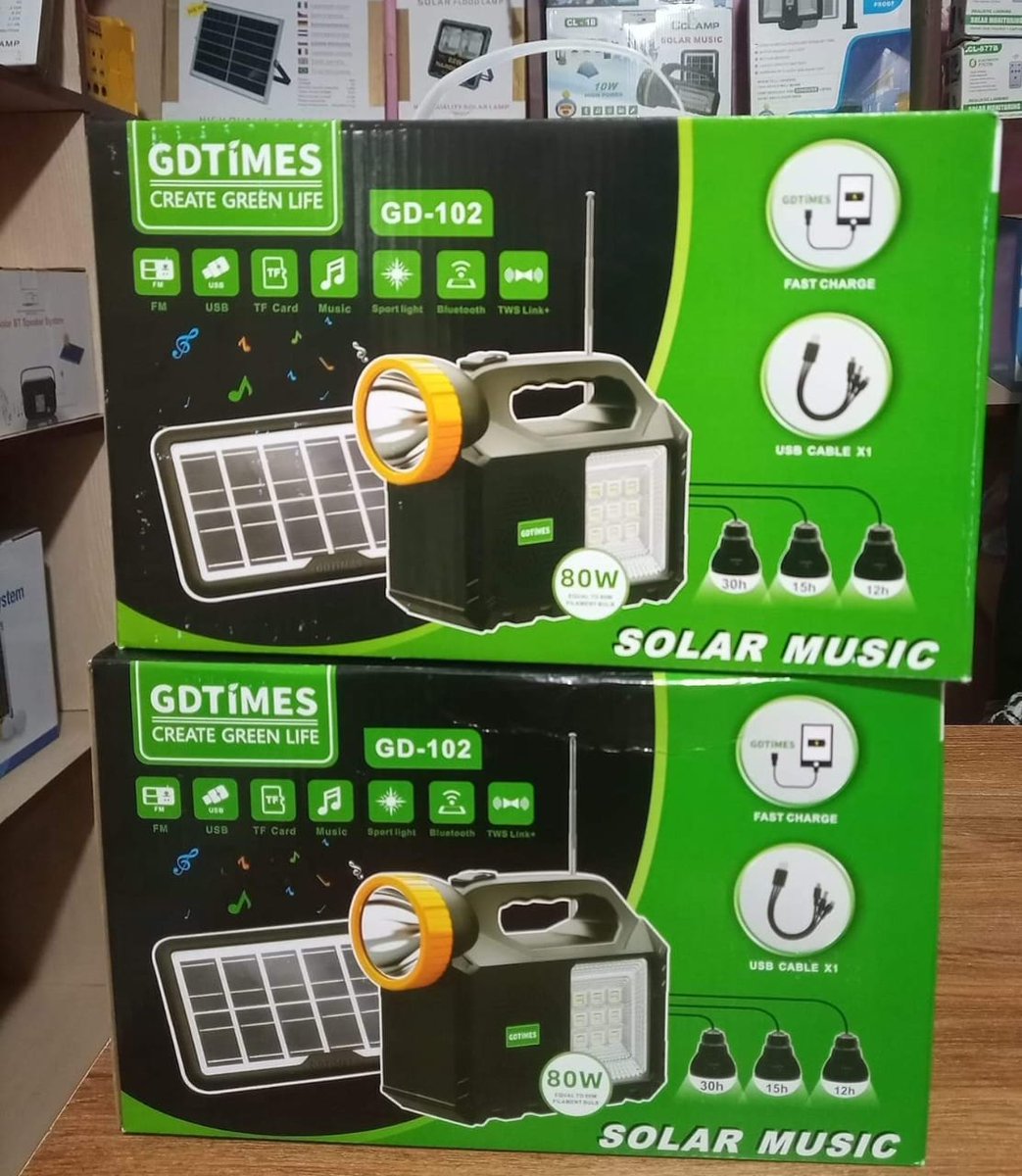 80WATTS SOLAR CHARGING SYSTEM. 
~FM Radio 
~USB 
~TF Card
~Music Player 
~Torch 
~Bluetooth 
~TWS Link
~Phone Charger 

Kshs4,000/=

wa.me/+254754212159
#BushSolarLightsDelivers