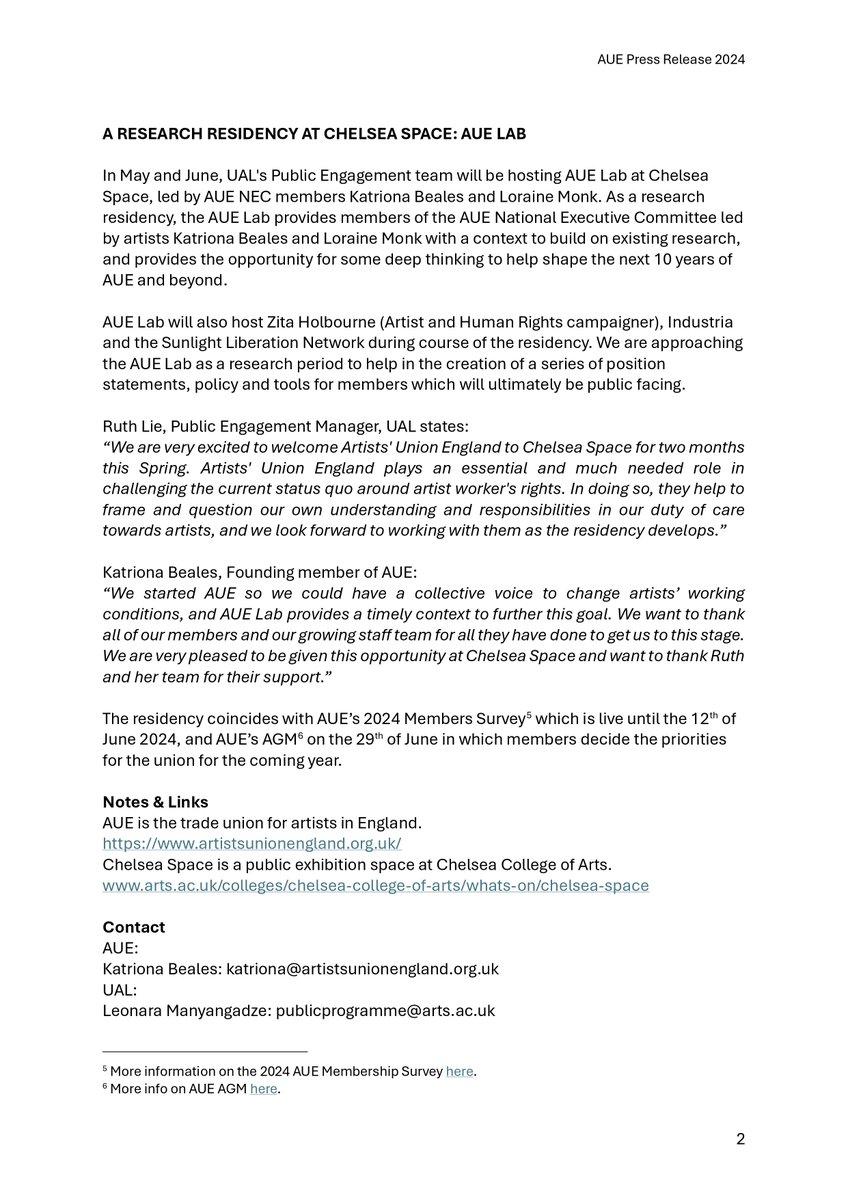 🎉Artists' Union England is celebrating their 10th birthday!🎉

Established by a group of artists determined to fight poor working conditions for artists in England, they now stand in solidarity with 1409 members, securing fairer pay & better futures. 

👇Press release below