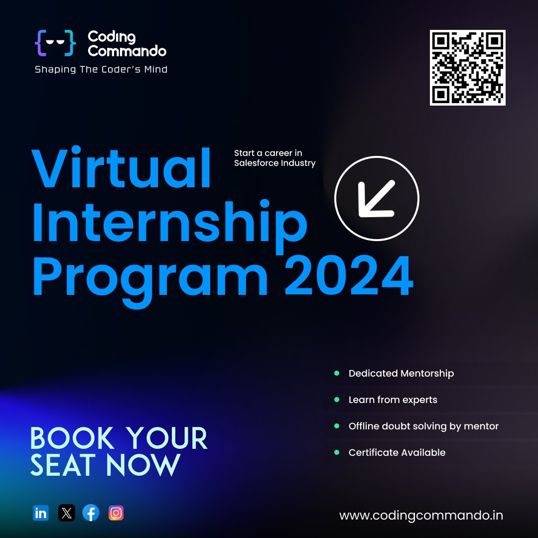 Coding_Commando's tweet image. 📢 Gentle Reminder 📢 
Attention Coders 💻
Internship Opportunities for BCA, MCA &amp;amp; MBA students 

🌟 Don&apos;t miss out on a golden opportunity to join our Virtual Internship Program in Salesforce (Admin &amp;amp; Apex)! 🌟

Register now:
 lnkd.in/dxBqSESM

#internshipopportunities