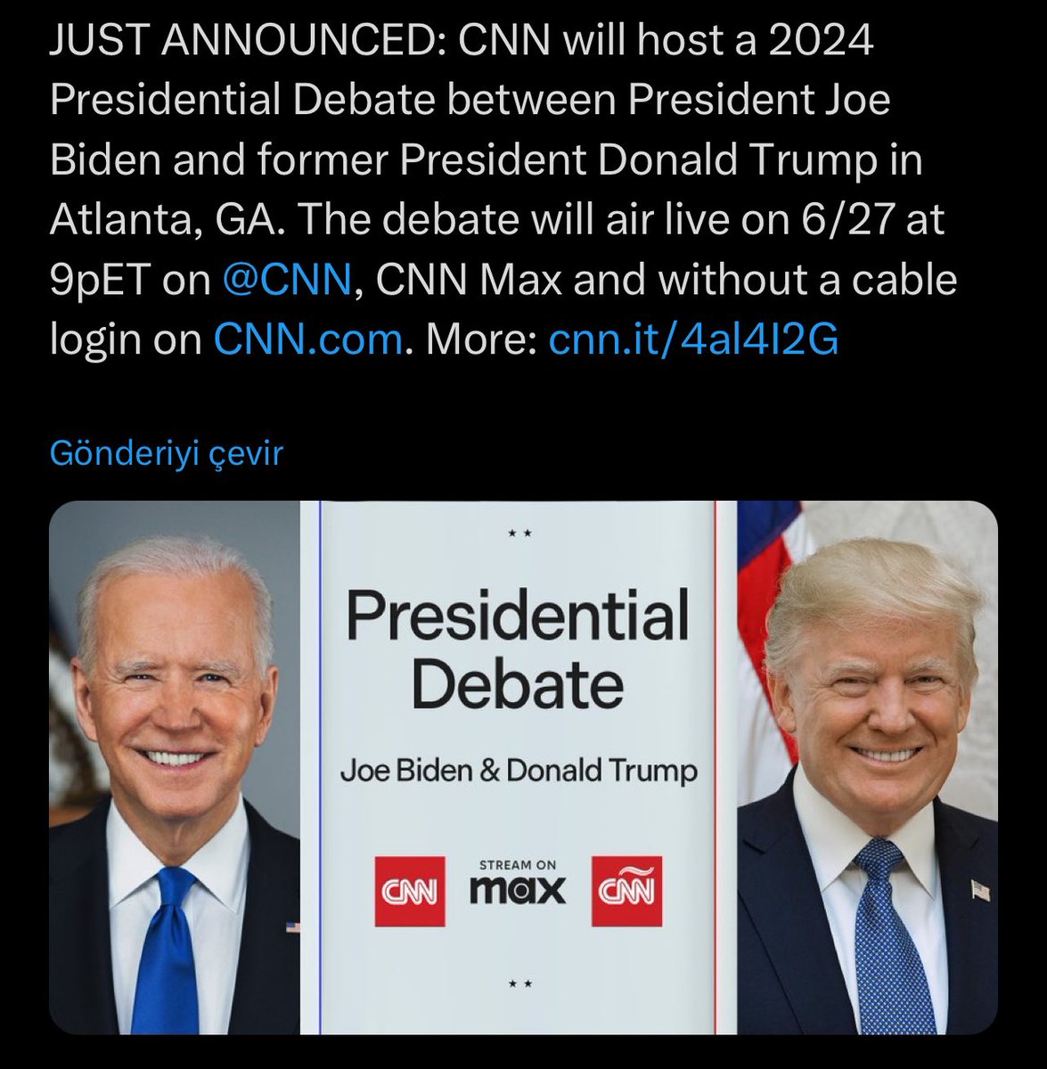 Ve sezona başladık. Trump ve Biden’in ilk münazarası 27 Haziran’da. CNN ev sahibi.