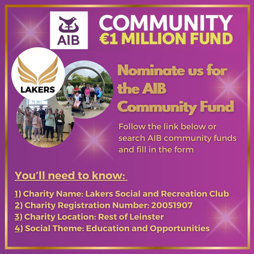 Heard of the AIB Community Fund?
Lakers could have a chance to win. All you need to do is fill out a nomination form. 
Click on the link for the form.
aib.ie/personal-forms…
Please share this everywhere. The more nominations the better our chance of winning up to €28K!
