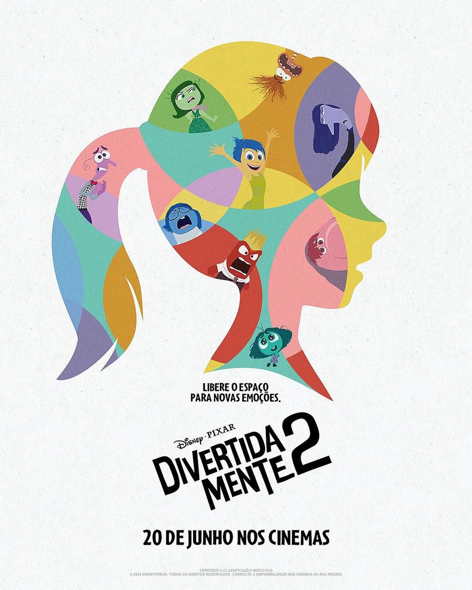 Novo pôster nacional de ‘Divertida Mente 2’, da Pixar.