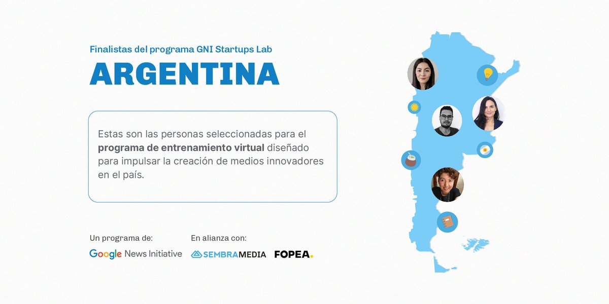 🎉 ¡Tenemos noticias emocionantes! 🎉 💡👉🌱 20 personas fueron seleccionadas para participar de GNI Startups Lab Argentina 🇦🇷, el programa de entrenamiento virtual que capacitará en la creación de nuevos medios argentinos por 14 semanas. ¡Te las presentamos! 👇