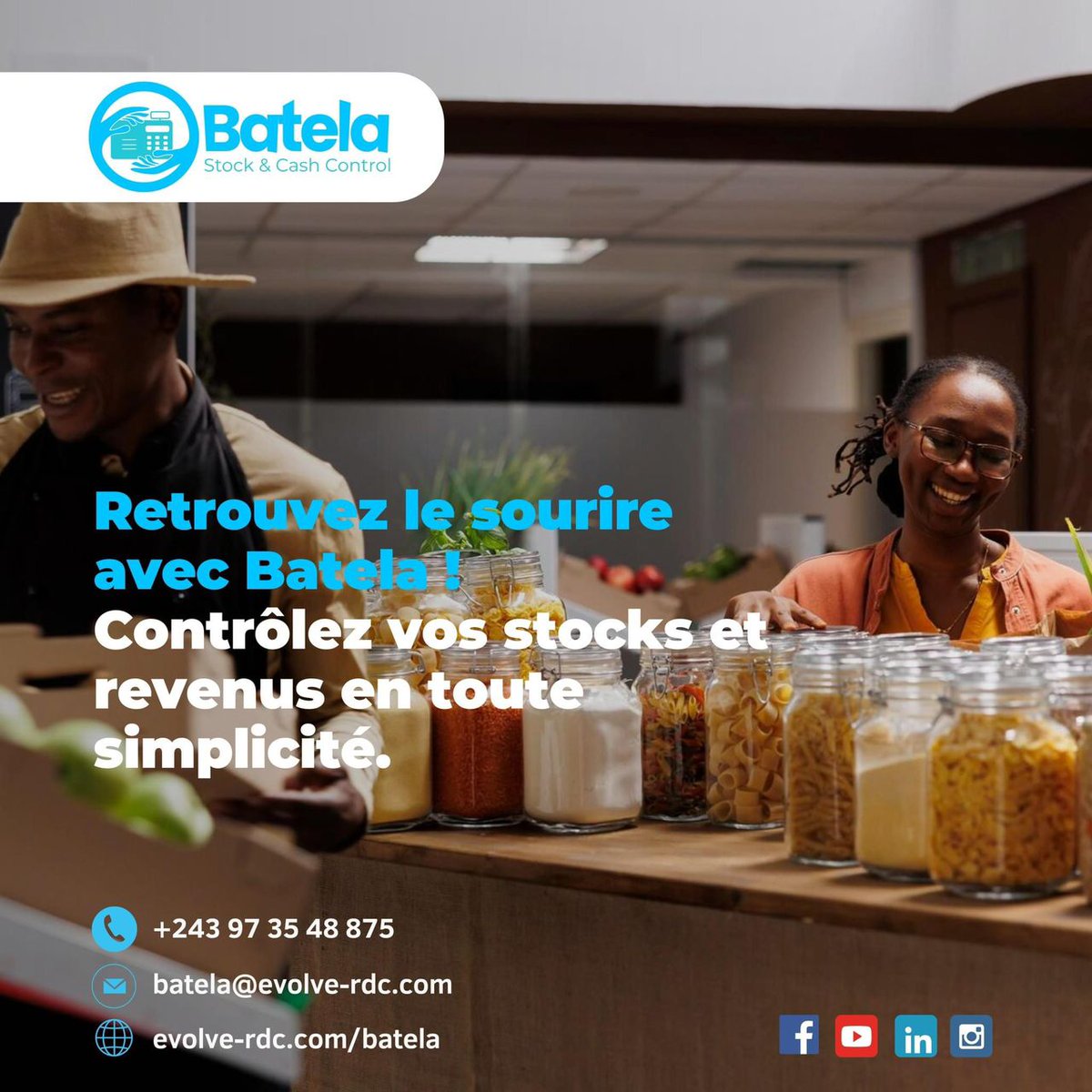 Si vous êtes propriétaire d'un magasin, resto ou une pharmacie, je vous propose #BATELA. Gérez votre établissement en toute confiance avec une plateforme qui surveille et contrôle efficacement vos ventes et stocks, que vous soyez sur place ou à distance.
#StartupRDC #RetailTech