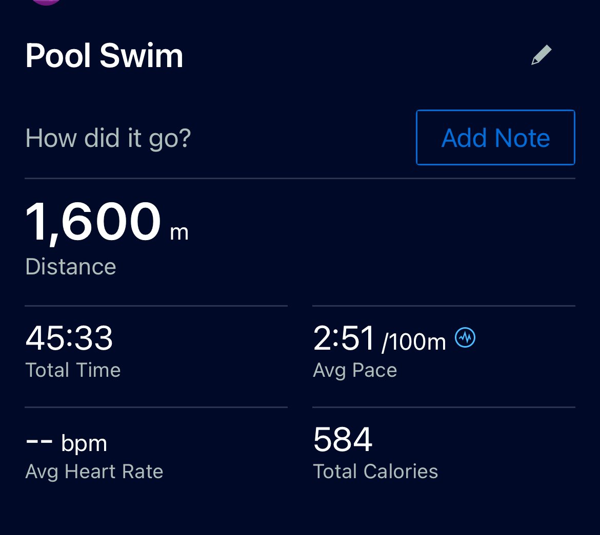 Another workout… (along with a few weights)

Decent swim this one… about a minute off PB pace but it was comfortable….so I guess that’s progress.

We go again tomorrow morning 💪⚽️

#fitness #hardwork #goals #believeinyourself #referee