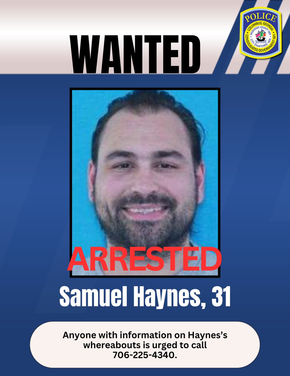 #UPDATE Samuel Haynes was recently arrested in Chicago and is awaiting extradition to Columbus, GA. He was wanted for the murder of his father, Billy Haynes. More information here: bit.ly/4akNiD9 #cpdga