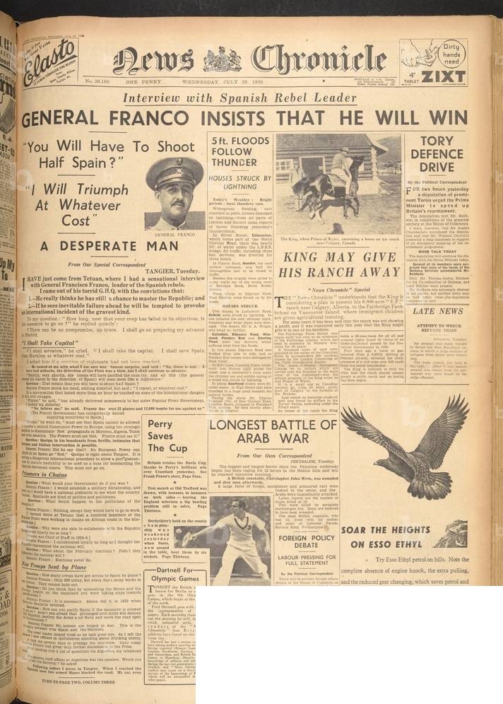 Así declaró Franco, pocos días después de su golpe de Estado, a News Chronicle, el 29 de julio de 1936, que vencería 'a cualquier precio', incluso si fuera necesario asesinar a media España. #memoriahistorica #franquismo