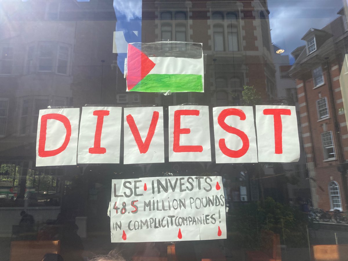 Day 2 of LSE Encampment: Students posters outside Marshall Building. #FreePalestine #DivestNOW