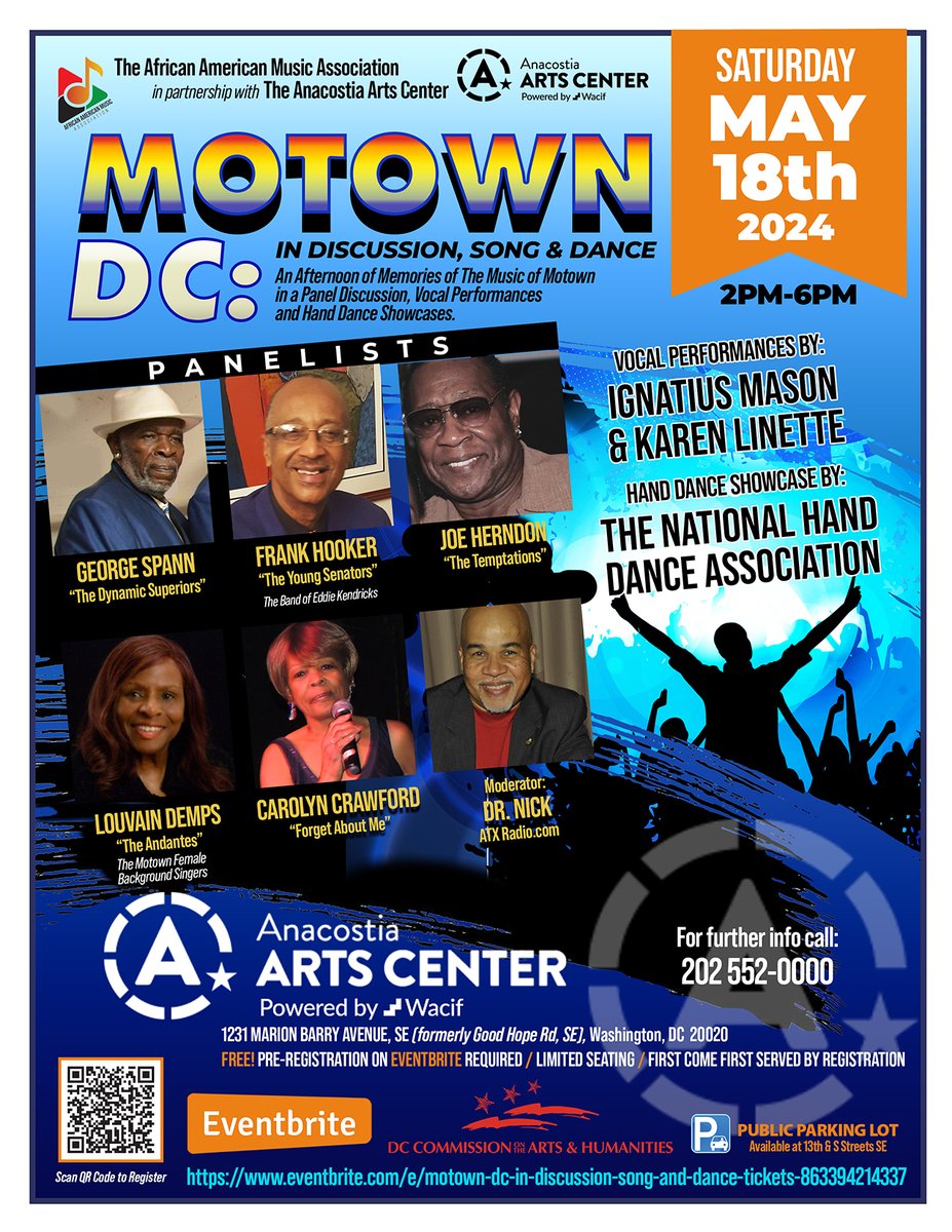 Event Invitation: Motown DC: In Discussion, Song and Dance
Saturday, May 18th
2:00 pm - 6:00 pm

An afternoon of memories of the music of Motown in a Panel Discussion, Vocal performances and Hand Dance Showcases.

Full details & RSVP link here: eventbrite.com/e/motown-dc-in… #TheDCArts