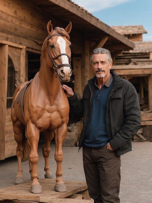 This man made the wooden horse statue himself. Very skillful.