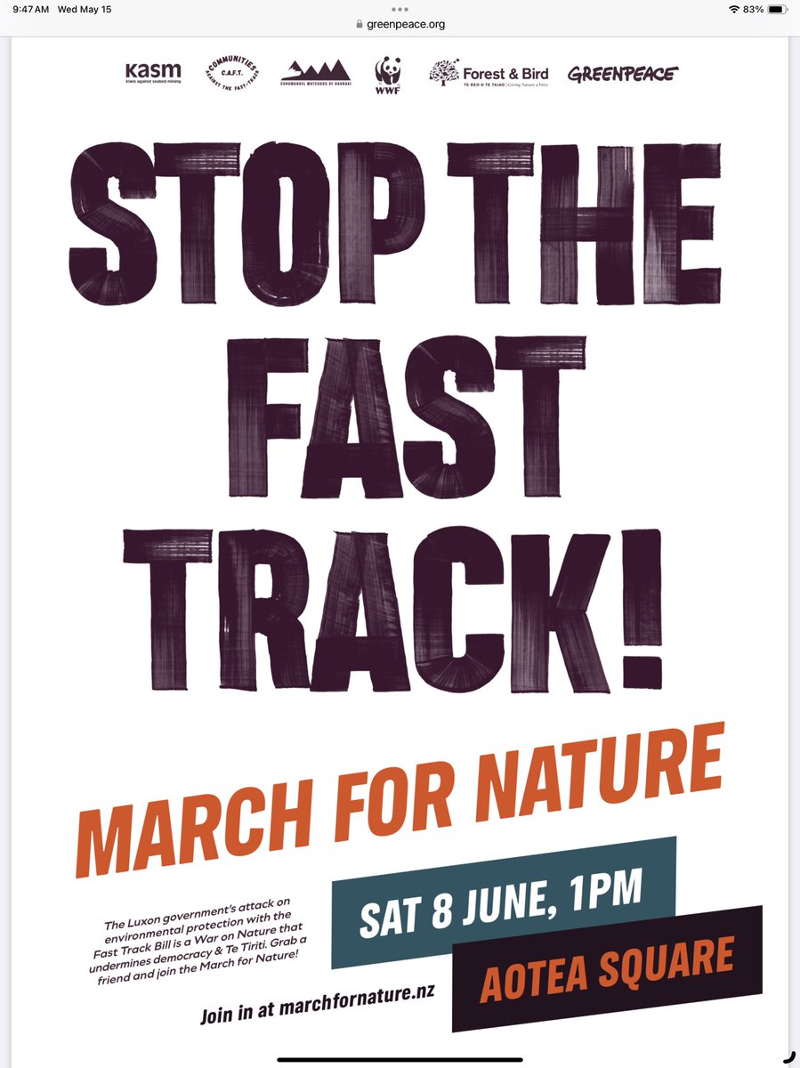 Hey, Kiwi! June 8 is our time to tell our govt that they are taking the country in the wrong direction. We did not vote them in to wage a war against environmental protections, nor to Drill-Baby-Drill. Actually, no one voted for this government at all! Aotea Sq, 1pm. #WarOnNature