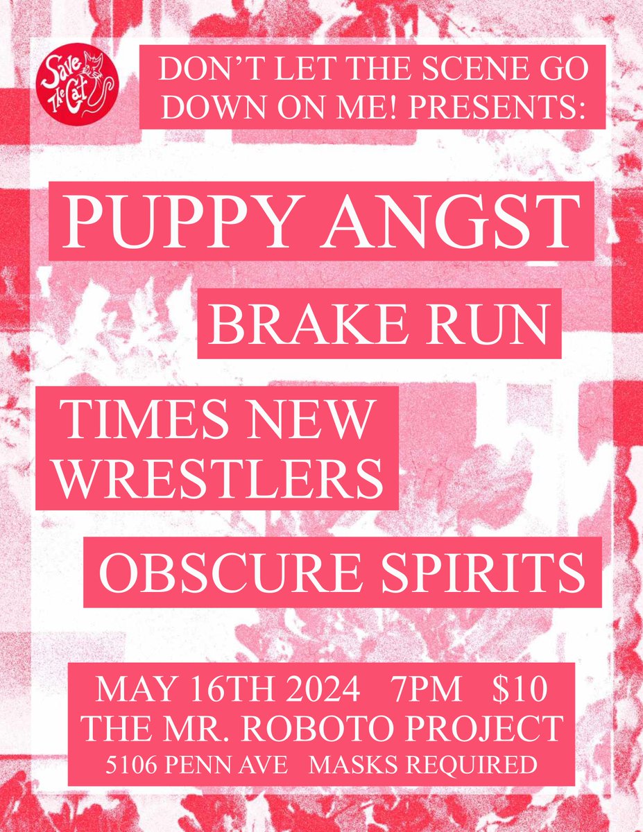 TOMORROW: @puppyangst w/ @brakerunn + Times New Wrestlers + @ObscureSpirits at @RobotoProject!! TICKETS: dltsgdom.ticketleap.com/puppy-angst-ro…