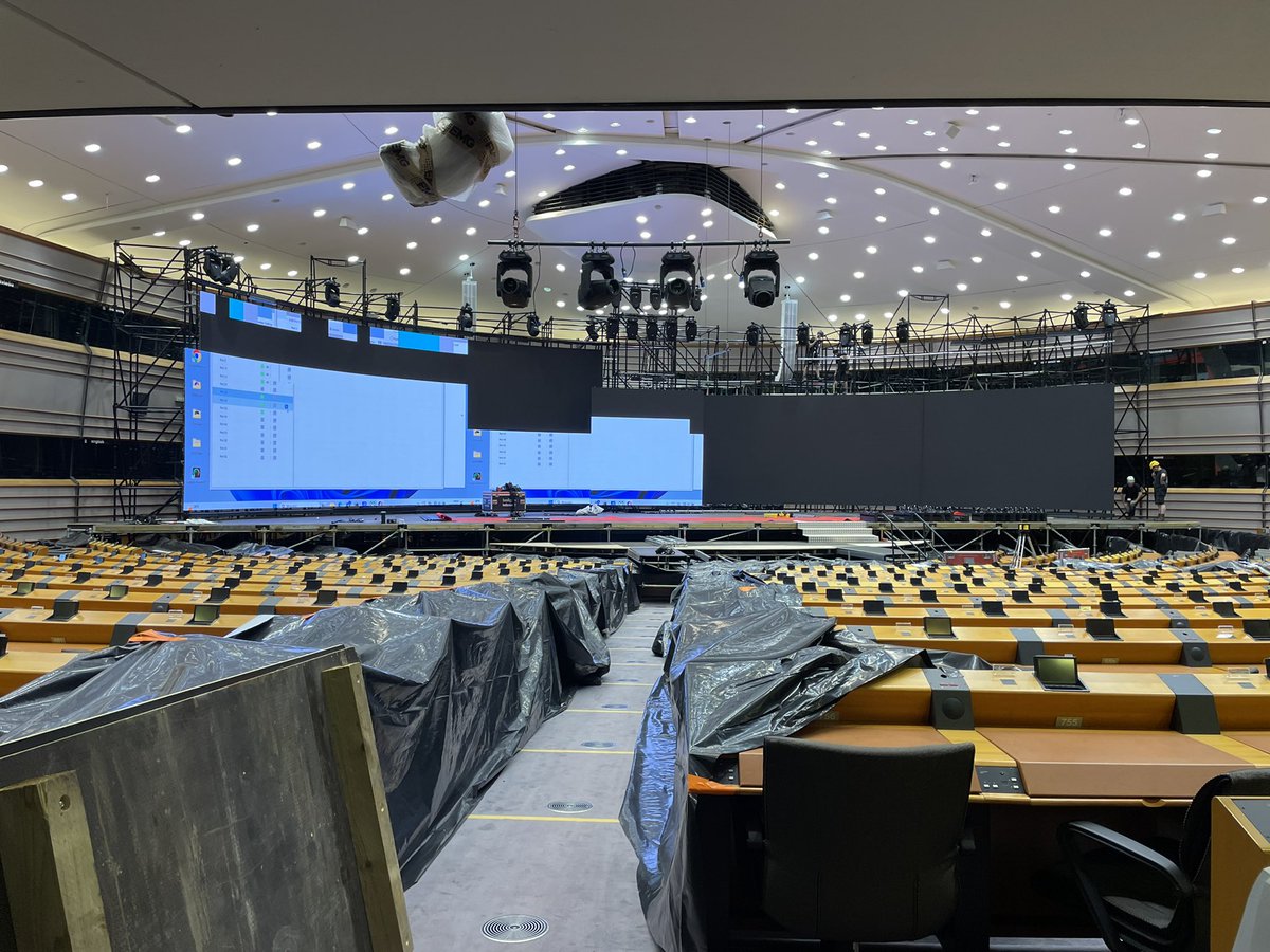 European Parliament hemicycle gearing up for election night