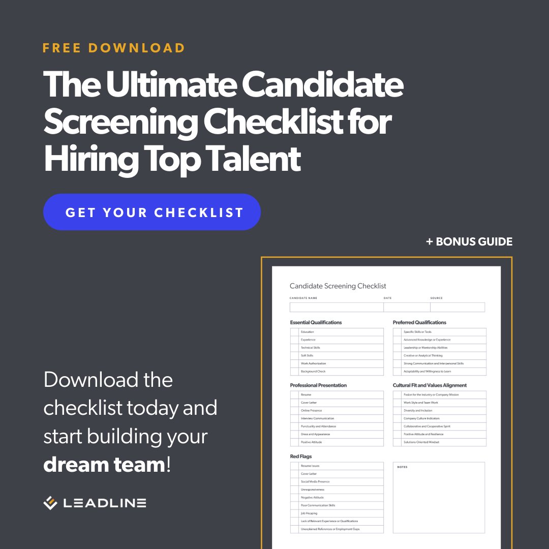 Elevate your hiring process with our step-by-step guide to screening and hiring top-quality candidates. From essential qualifications to red flags, this checklist ensures you make exceptional informed decisions. ➡️hubs.ly/Q02xgZPs0

#HiringRevolution #HRlife #HiringTips