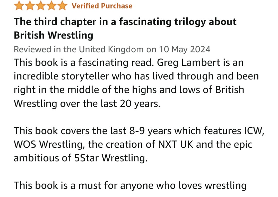 A 5 star review for One Fall to a Finish. Thank you!

Available from Amazon here: amzn.eu/d/b0lgwu4
-
#wrestling #wrestlingbooks #britishwrestling #wwe #aew #prowrestling