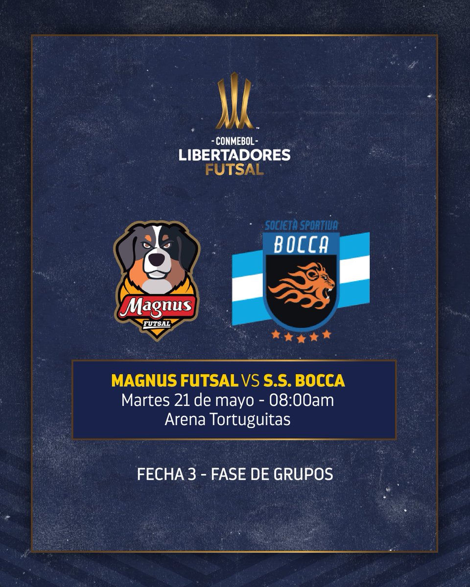 🏆⚽️ A las 08h00 @SSBocca enfrenta a @MagnusFutsal por la fecha 3 de la fase de grupos de la CONMEBOL @LibertadoresFS. ¡Éxitos en el partido de esta mañana!