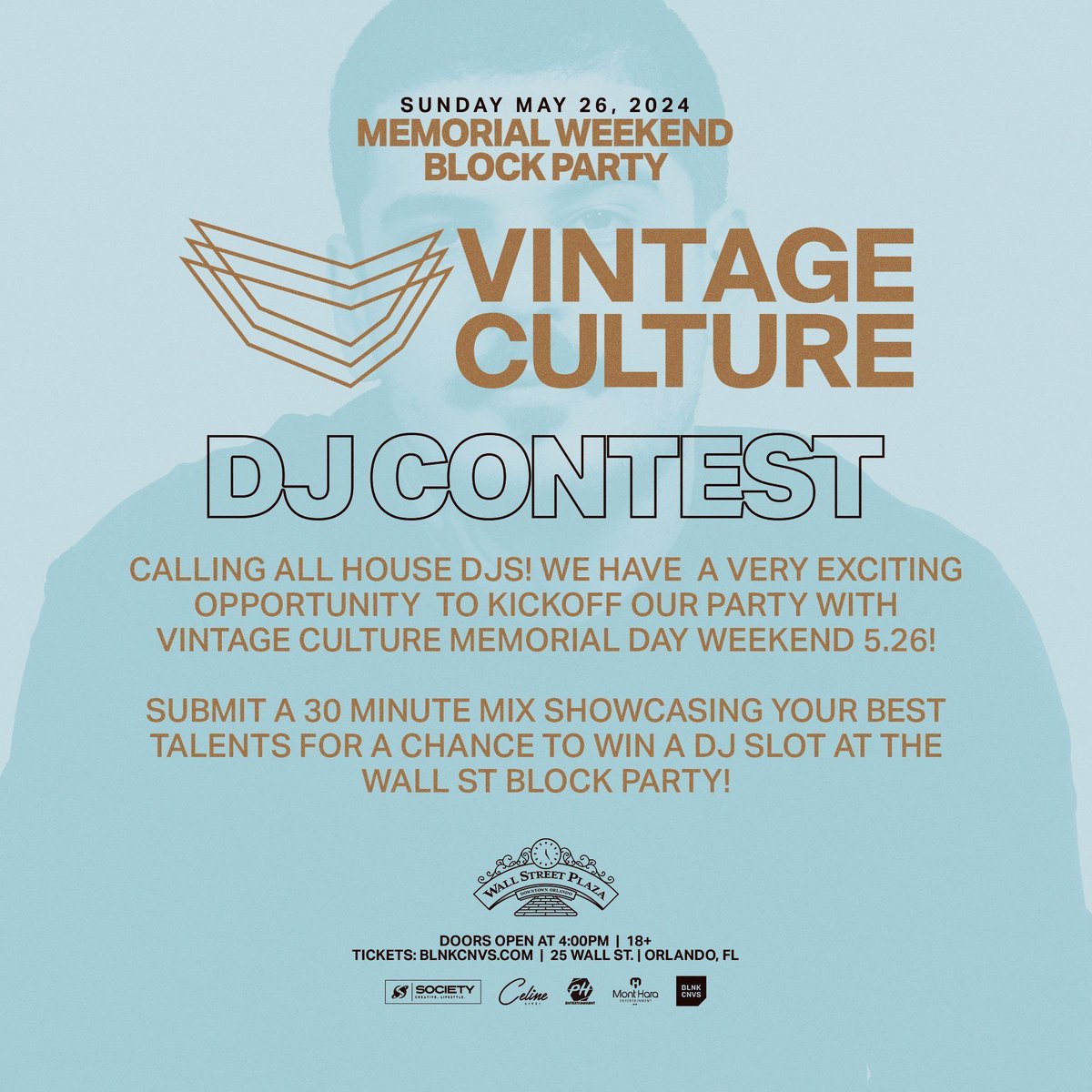 Calling All DJs! Here's your chance to play the BIG stage! We're giving one lucky artist the opportunity for a 30-minute set to open @VintageCulture's Blockparty on May 26th at Wall Street Plaza! 🎉 🔊 Enter Here: buff.ly/4dUKQGH 🚨