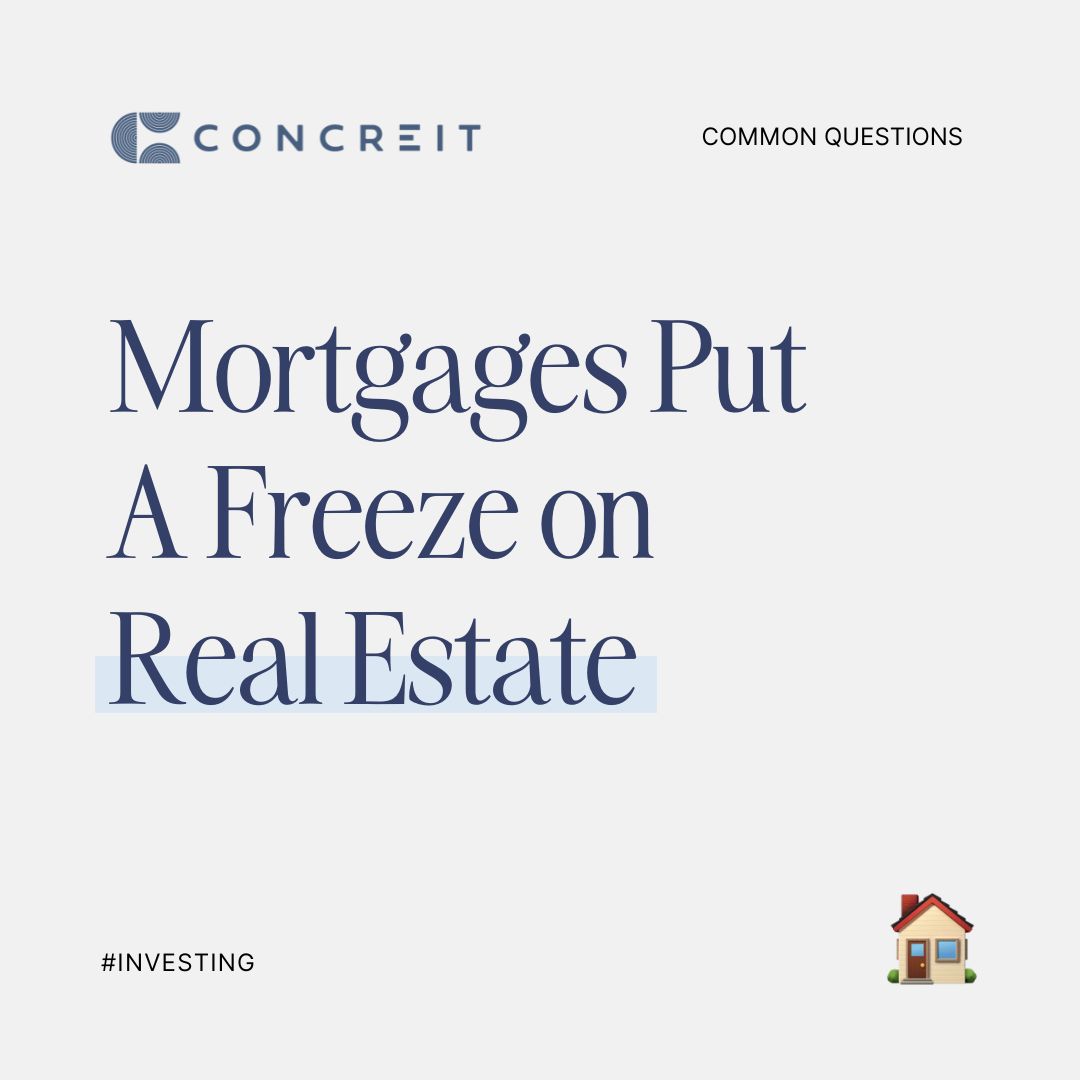 The real estate market has taken a dramatic shift with homes being frozen due to the mortgage lock-in effect. Data courtesy of FHFA and synthesized by Bill McBride of CalculatedRisk Newsletter. #Concreit #concreitapp #investingapp #investing #realestateinvesting #reits