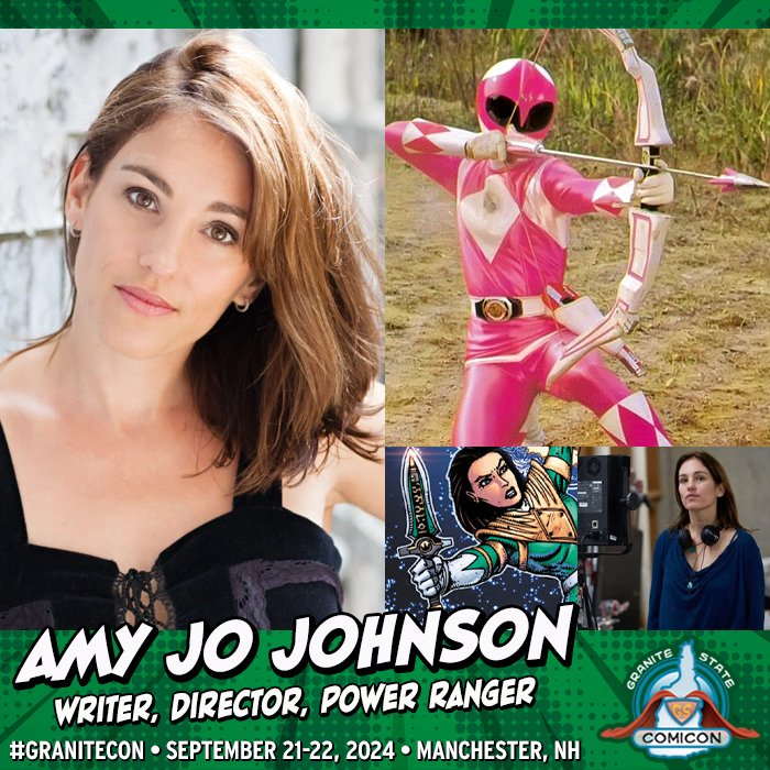 Please welcome our latest guest @_amyjojohnson!

Amy Jo Johnson starred as Kimberly Hart (the 1st Pink Power Ranger) on Power Rangers from 1993–95. In 2024 she launched 'Power Rangers: The Return' comic book series from @boomstudios!

Granitecon is sponsored by @hotchickendaves