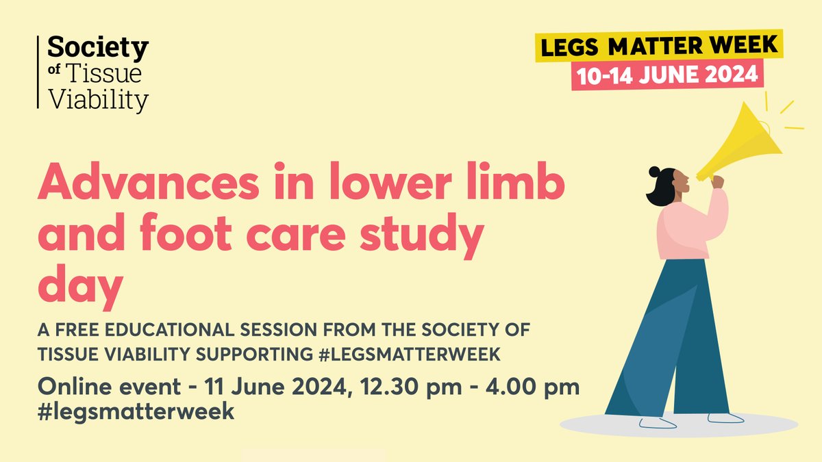 The 'Advances in lower limb and foot care study day' is a full-day session presented by the @SoTV_UK and organised as a part of #legsmatterweek - find out more and register societyoftissueviability.org/whats-on/funda… #legsmatter #legulcers #lymphoedema #oedema #hiddenharmcrisis