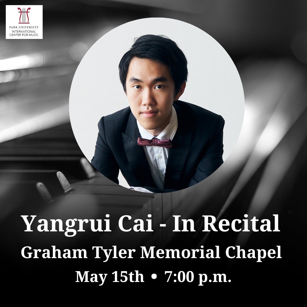 Get ready for an unforgettable evening as Yangrui Cai presents his Masters Recital at the Graham Tyler Memorial Chapel tonight, May 15th, at 7:00 pm! 

icm.park.edu/yangrui-cai-ma… 
-

#parkicm #parkproud #piano #pianist #icmstudentrecitals #studentrecitals #classicalmusic