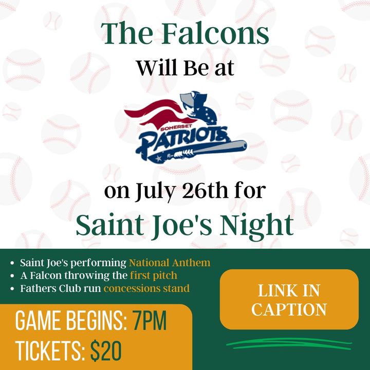 The Falcons are returning to the Somerset Patriots on Friday, July 26th for Saint Joe's Night! Show your Falcon Pride at TD Bank Ballpark, and be one of the first 1,000 to get there to receive a unique Saint Joe's cereal bowl! Get tickets online at: glitnir.com/soticket/cms/v…