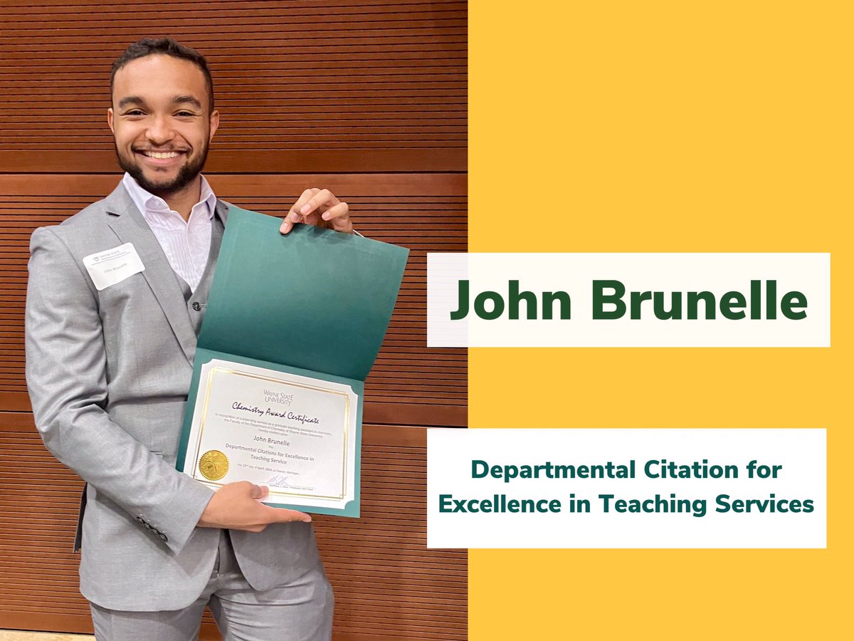 Celebrating student excellence with John Brunelle this #WarriorWednesday. John received a Departmental Citation for Excellence in Teaching Services at #wsuchemistry. Congrats, John!