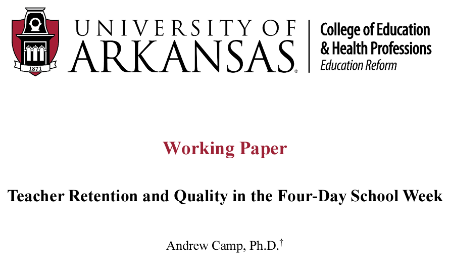 Four-day school weeks (4DSW) have become increasingly popular in recent years with a growth of 38% between 2019 and 2022. A major reason districts provide for making the change is to help better recruit and retain teachers. But does it work?