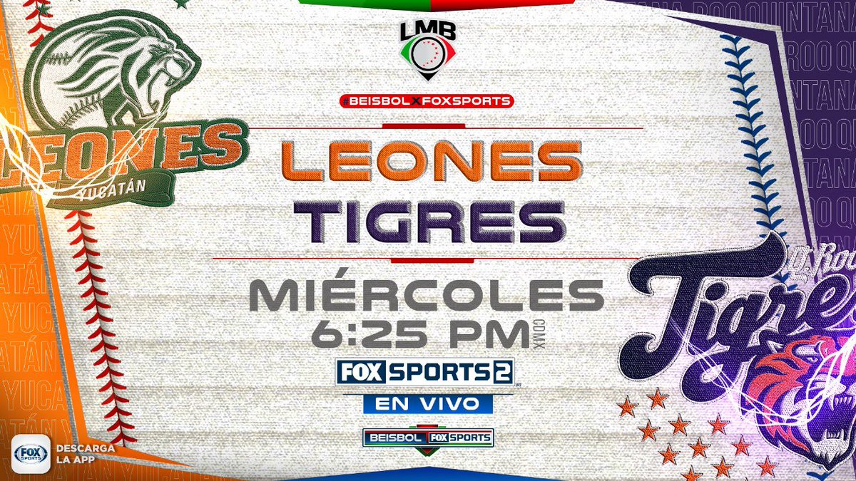 Un emocionante duelo de fieras te espera en #BEISBOLxFOXSPORTS ⚾ @leonesdeyucatan 🆚 @tigresqroficial Miércoles 6:25 PM CDMX en vivo por @FOXSportsMX 2️⃣