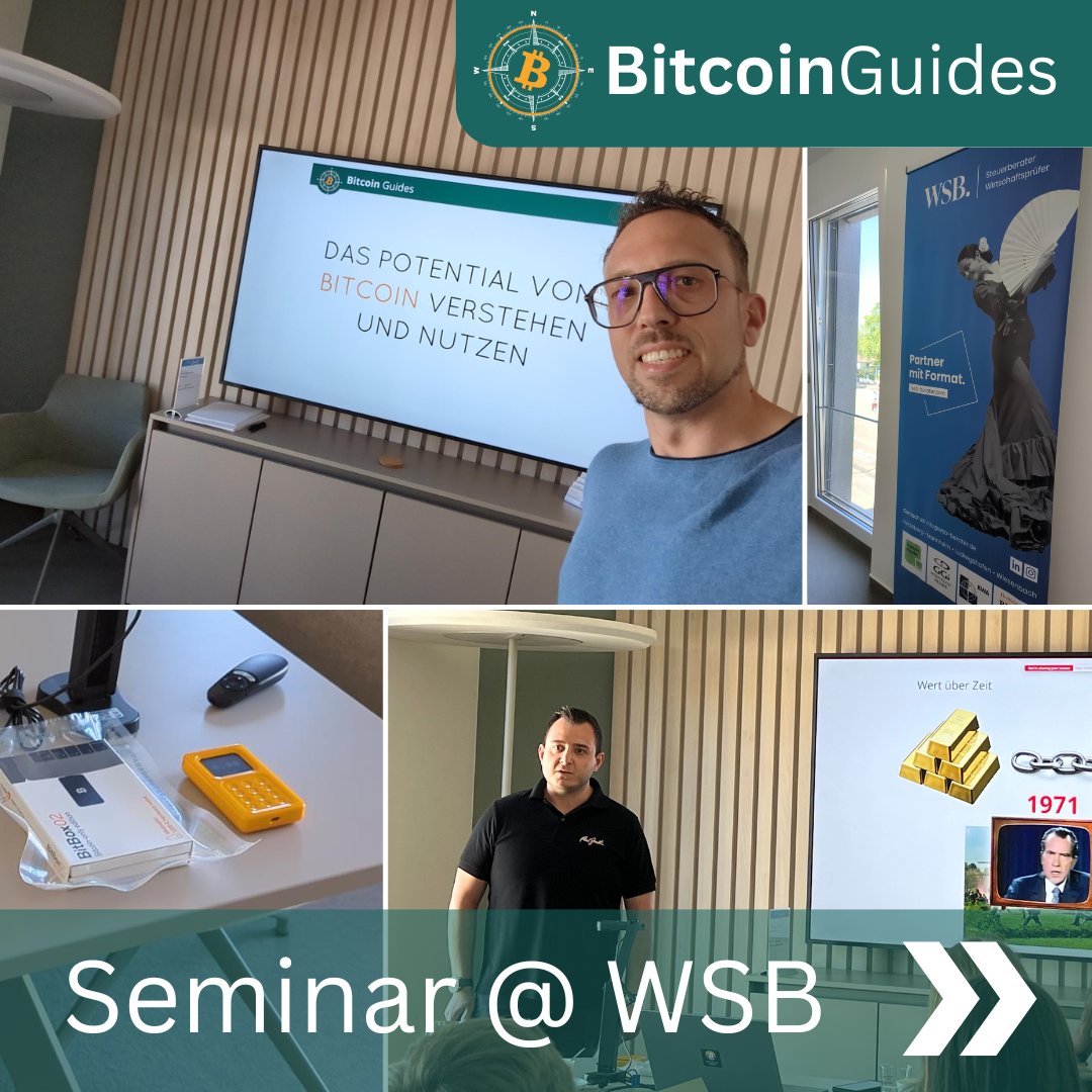 21BitcoinGuides's tweet photo. 🌟 Toller Tag bei WSB Steuerberatung in Mannheim! Unser Seminar "Das Potential von #Bitcoin verstehen und nutzen" hat 15 Teilnehmer begeistert.
💥 Probleme des Geldsystems
🧡 Wie Bitcoin die Lösung sein kann
📢 Buche jetzt ein Seminar für dein Team! #Bitcoin #BitcoinSeminar https://t.co/FpcYS5D6Rd