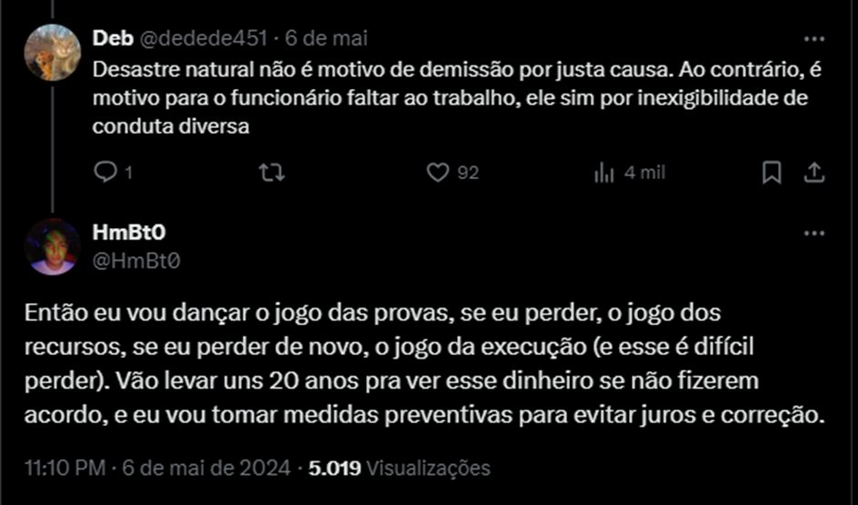 3) Ele afirma que consegue por vias oblíquas levar pro TRT e STF e algumas afirmações como que ele tem mais informações que juízes. E irá protelar até o trabalhador cansar ou fazer acordo. Deixarei nos prints. 🧶