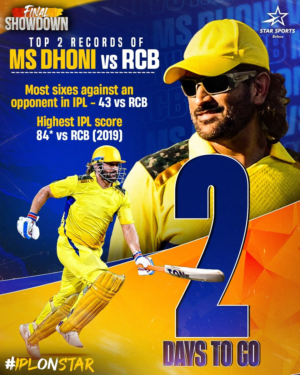 .@MSDhoni has been imperative in @ChennaiIPL's clashes against @RCBTweets, smashing most of his maximums against them & also amassing his highest IPL career score against them! 🔥💯 

📺 | #RCBvCSK | 18th MAY, 6.30 PM | #IPLOnStar | #Race2PlayoffsOnStar