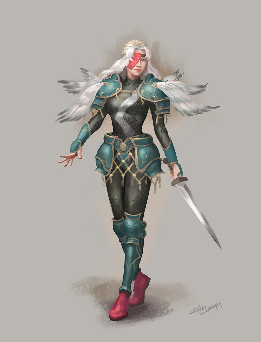 Almost finished character design. I'd like to keep it somewhat painterly looking.

#art #conceptart #fantasy
