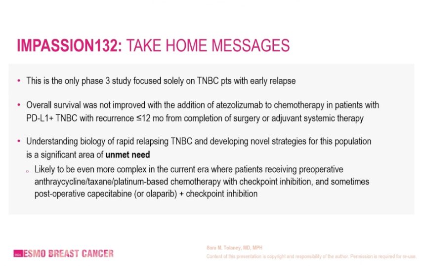 Why was IMpassion132 negative? And what’s the path forward for improving outcomes in early recurrent TNBC? Great discussion by Sara Tolaney (@stolaney1), recapitulating the current status & future hopes for one of the most challenging presentations of breast cancer. #ESMOBreast24