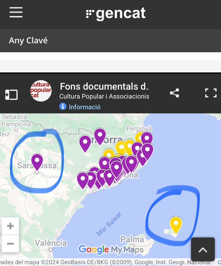 Quina il·lusió! 🎉 El mapa de fons claverians ja té dos punts més enllà del Principat, a Maó i a Saragossa 🤗 Voleu saber-ne més? Entreu al web i cliqueu-hi! 🟣🟡 cultura.gencat.cat/ca/temes/comme…