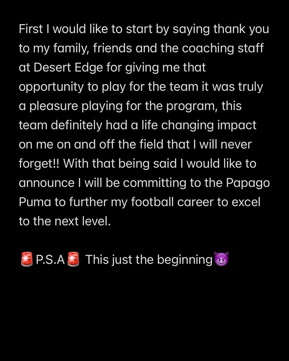 Torian Lee (@torianleethesav) on Twitter photo I’m blessed to be announcing I'm officially committing to <a href="/PapagoPumas/">Papago Pumas JUCO Football</a>! Thank you to all my coaches and team !!
<a href="/AZcoachHenri/">🕸️Coach Henri 🕸️</a> <a href="/DEdgeFootball/">Desert Edge Football</a> <a href="/CaliBloodLine81/">CaliBloodLine81</a> <a href="/SpiceBoy408/">CoachEmUp408</a> I’m blessed to be announcing I'm officially committing to <a href="/PapagoPumas/">Papago Pumas JUCO Football</a>! Thank you to all my coaches and team !!
<a href="/AZcoachHenri/">🕸️Coach Henri 🕸️</a> <a href="/DEdgeFootball/">Desert Edge Football</a> <a href="/CaliBloodLine81/">CaliBloodLine81</a> <a href="/SpiceBoy408/">CoachEmUp408</a>
