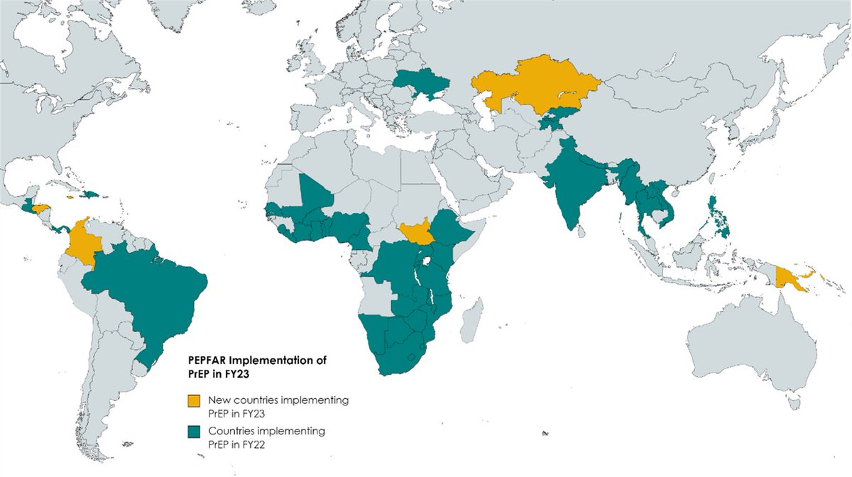 #PEPFAR supported 1.91 million people to newly enroll on PrEP to prevent #HIV infection in the past year (compared with 1.47 million in FY 2022). 

🌍Check out the 49 countries where we are working to expand access to #PrEP as of FY2023 ⬇️