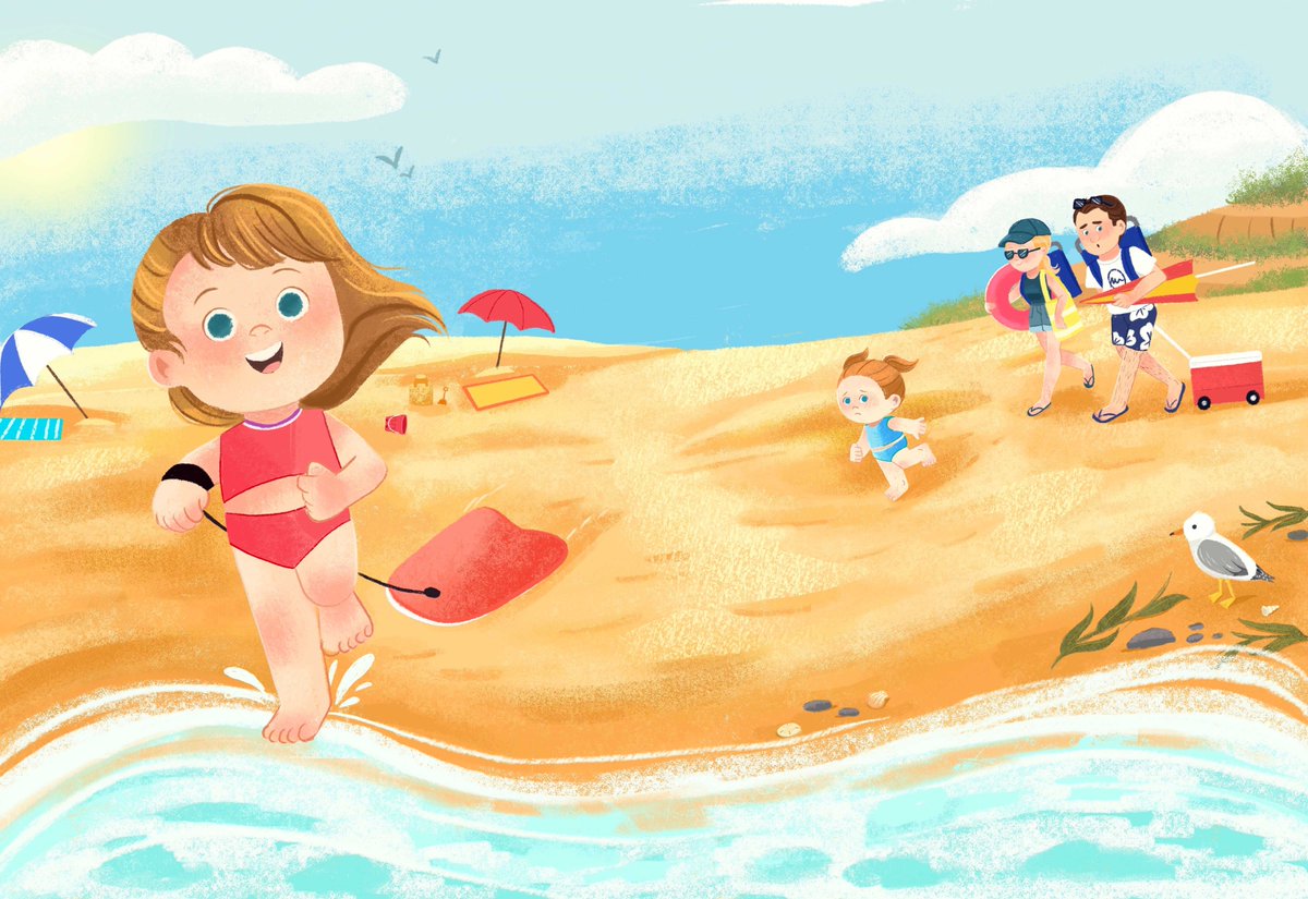 The opening scene to The Roaring Waves 🌊 I really enjoyed doing this and the poor parents carrying all the beach gear pulled directly from life. 🏖️