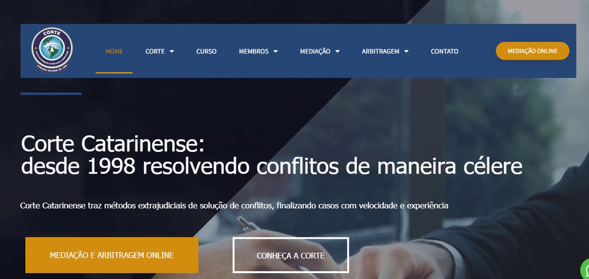 5) CORTE CATARINENSE DE MEDIACAO E ARBITRAGEM. De acordo co o site deles: 'Corte Catarinense: desde 1998 resolvendo conflitos de maneira célere... traz métodos extrajudiciais de solução de conflitos, finalizando casos com velocidade e experiência 🧶