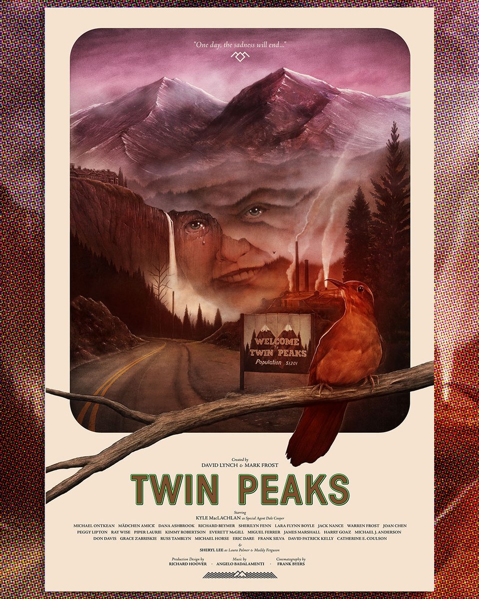 The 🦉are not what they seem.... Twin Peaks by Andrew Rowland, now available as a limited edition screen print exclusively from Spoke Art! spoke-art.com/collections/po… #twinpeaks #davidlynch #movieposter #spokeart #andrewrowland