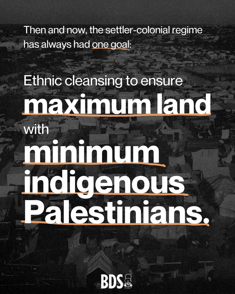 The Nakba has never ended, & apartheid Israel’s goal has never changed: maximum land with minimum Palestinians. It’s time to stop the massacres, displacement & ethnic cleansing once and for all. #BDS now! #NakbaDay #GazaGenocide #AllEyesOnRafah #Nakba76 loom.ly/IIz-N88