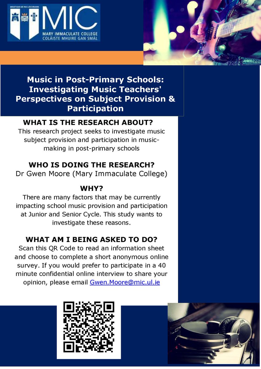 Dr Gwen Moore PFHEA (@gwenmooremusic) on Twitter photo Post-primary music teachers - have your voices heard! Be part of a national study on music provision & participation in schools. Anonymous online survey takes only 8-10 mins to complete micquality.qualtrics.com/jfe/form/SV_e5… <a href="/PPMTA/">PPMTA Ireland</a> <a href="/SMEInews/">Society for Music Ed in Ireland (SMEI)</a> Post-primary music teachers - have your voices heard! Be part of a national study on music provision & participation in schools. Anonymous online survey takes only 8-10 mins to complete micquality.qualtrics.com/jfe/form/SV_e5… <a href="/PPMTA/">PPMTA Ireland</a> <a href="/SMEInews/">Society for Music Ed in Ireland (SMEI)</a>