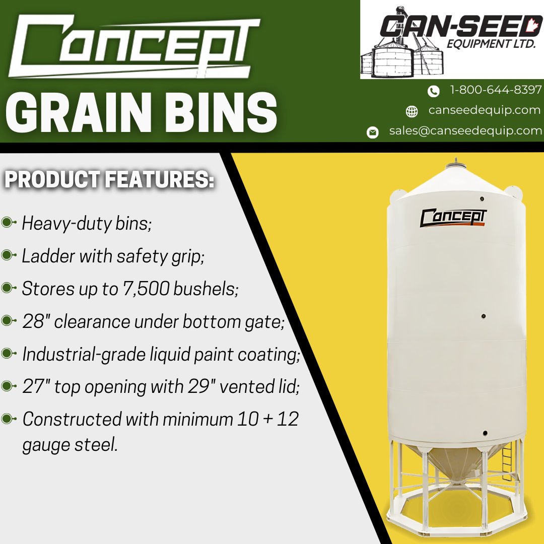 More than just an idea.
Concept Industries offers quality at an economical price. With the widest skid base on the market, these Grain Bins are built for stability. 
For more information on the Grain Bins from Concept Industries, visit our website canseedequip.com or give