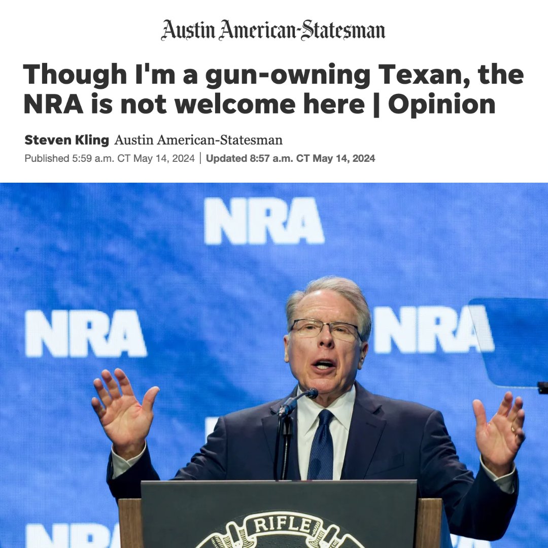 In just a few days, the NRA will be back in Dallas spreading their extremism at their annual convention. “As a veteran, fifth generation Texan, and GIFFORDS Gun Owner for Safety,” Steve Kling is “telling the NRA that they're not welcome here.” statesman.com/story/opinion/…