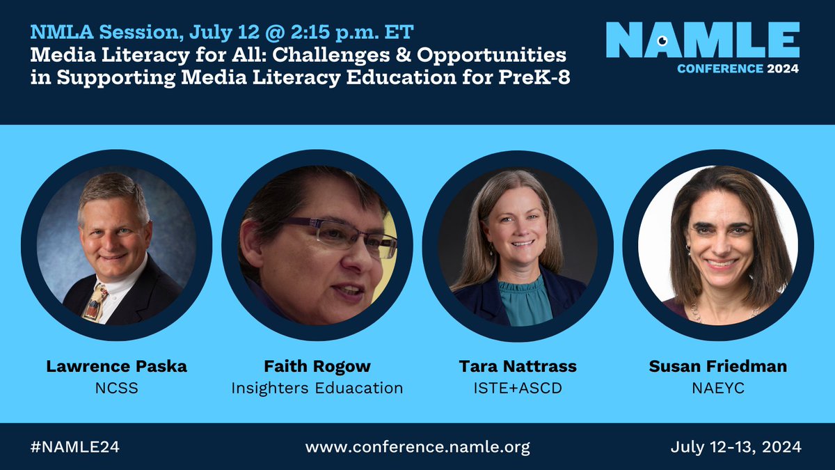 Supporting young children through #MediaLiteracy education is more important than ever. This #NAMLE24 Conference panel explores ideas for making media literacy a robust component of #Education for even our youngest students. Join us! 🔗 tinyurl.com/RegisterNAMLE24

#TeacherPD #EdChat