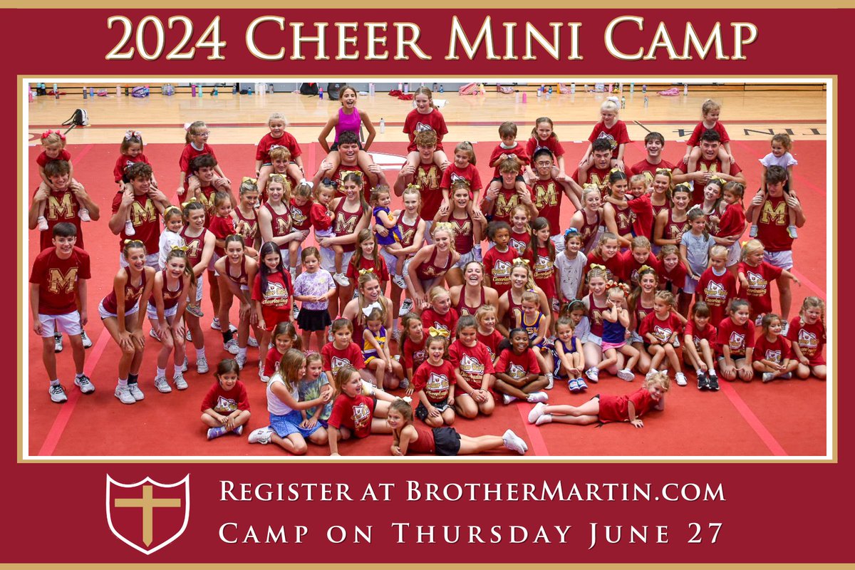 Registration for our Summer Mini Cheer Camp is NOW OPEN! 📣❤️💛 Children ages 4-9 are invited to participate in this unforgettable summer cheer camp on Thursday, June 27 in the Brother Martin High School Conlin Gym! Register on our website 👉 loom.ly/-DFaBnQ
