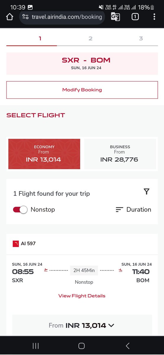 harsh_sultania's tweet photo. @airindia booked a flight on 09 May from @makemytrip for SXR-BOM, 16 June - 8:55 AM depart. Yesterday received flight impacted message, spoke to customer care, they informed its cancelled. How come your website &amp; online portals still taking bookings for same flight ? @DGCAIndia https://t.co/Y57RE606we