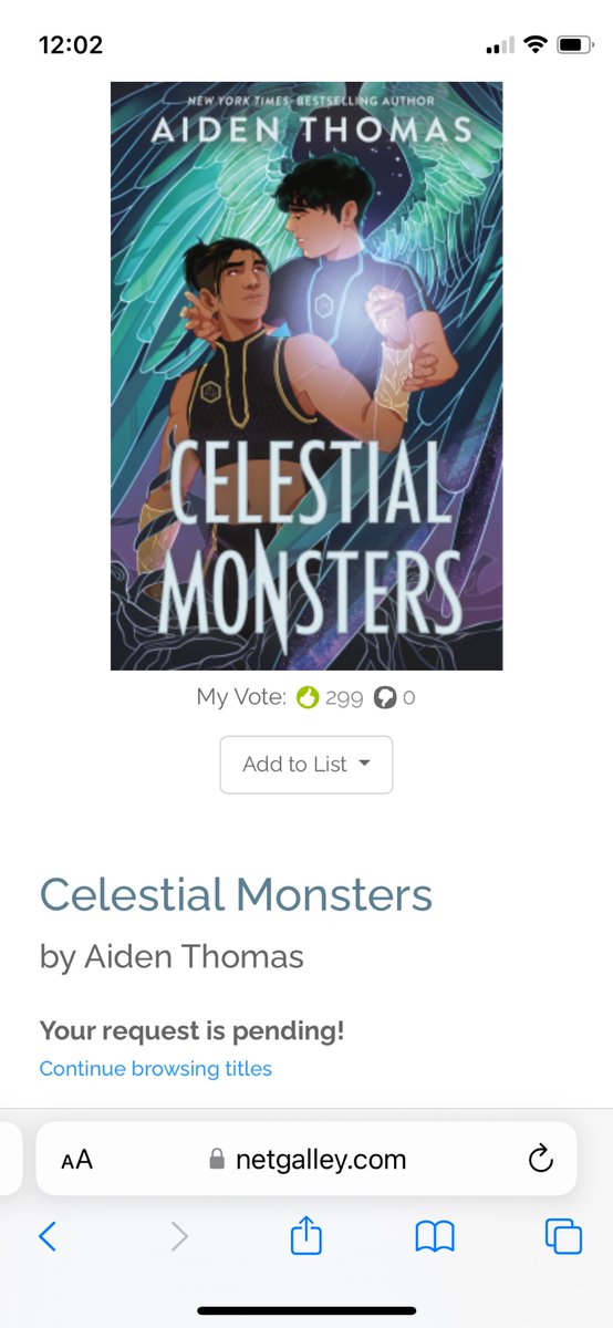 llws's tweet image. Sometimes I like to torture myself by checking the status of my
NetGalley request for CELESTIAL MONSTERS by @aidenschmaiden
