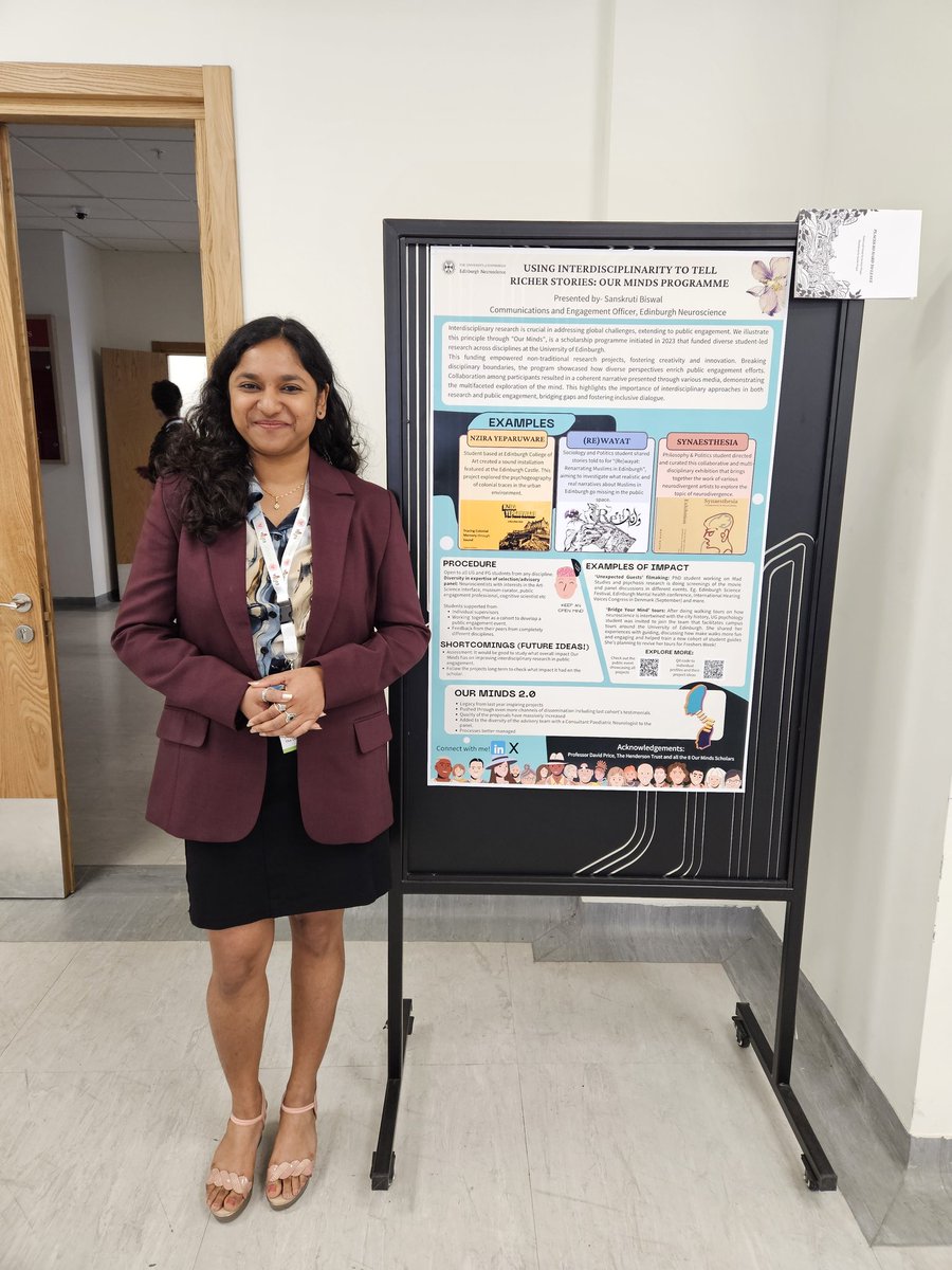 SanskrutiBiswal's tweet image. Day 1 of #EUSEA24 wrapped up!😊 My first poster presentation on public engagement, talking about the #ourminds scholarship programme from @EdinUniNeuro Loved the experience 😇

#publicengagement #interdisciplinarity #research
