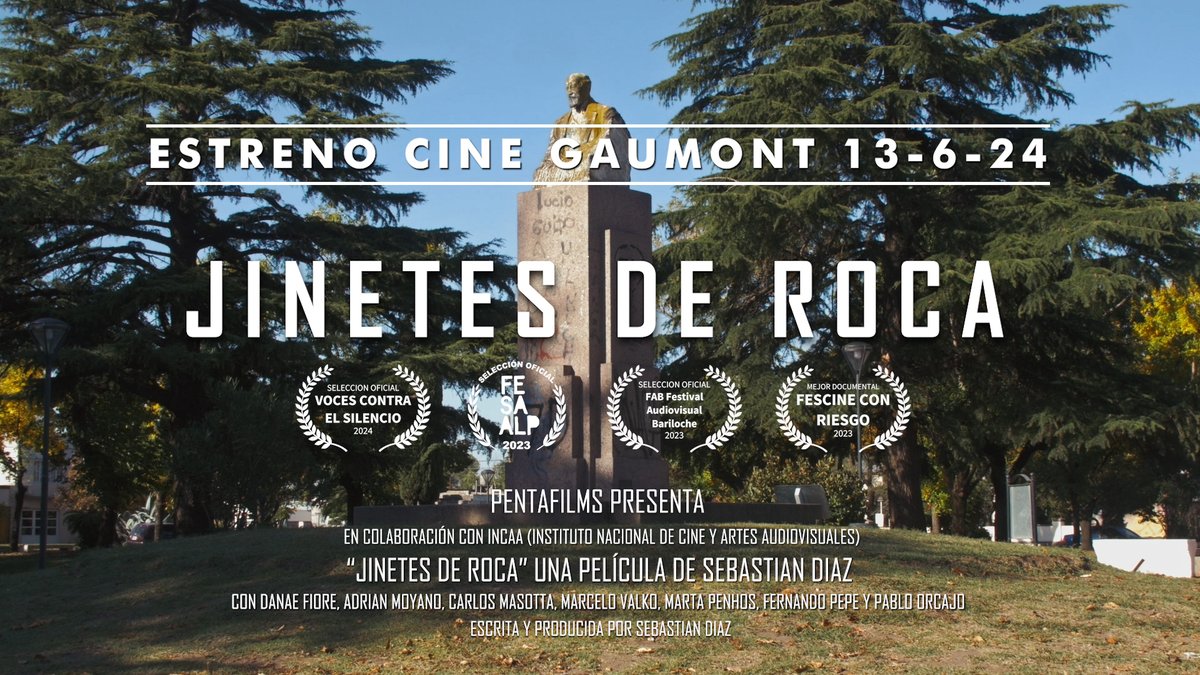 El jueves 13 de junio, en el querido Cine Gaumont (CABA) se producirá el estreno del largometraje documental JINETES DE ROCA (Incaa, 2023), que impugna la figura del general Julio Roca y su autodenominada Conquista del Desierto.